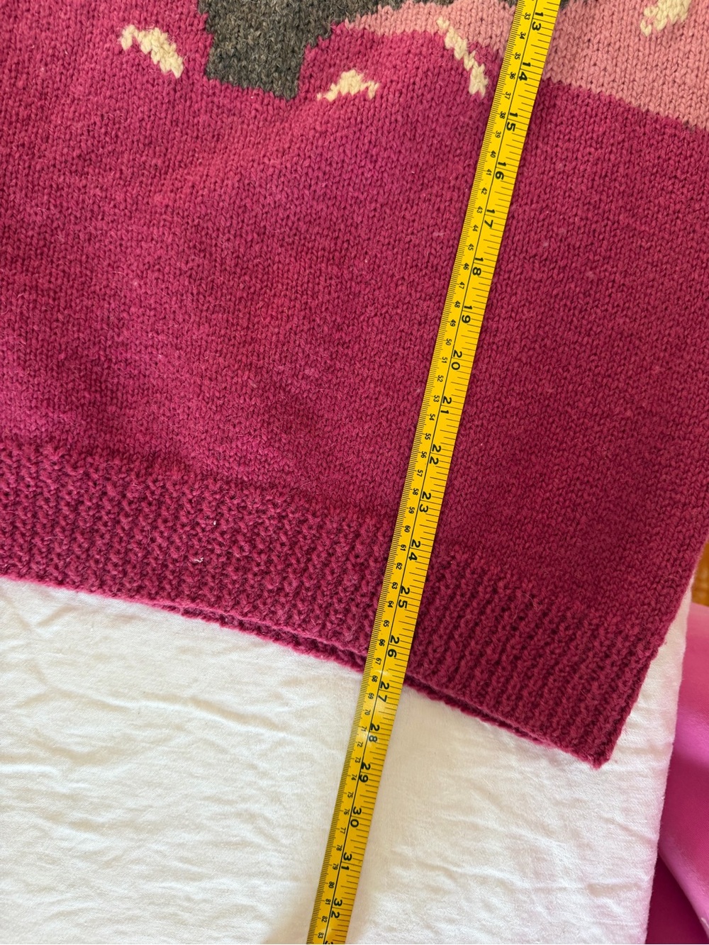 Women’s Handmade Two Tone Pink Whale Tail Long Sleeve Crew Neck Sweater Size L - Picture 8 of 8